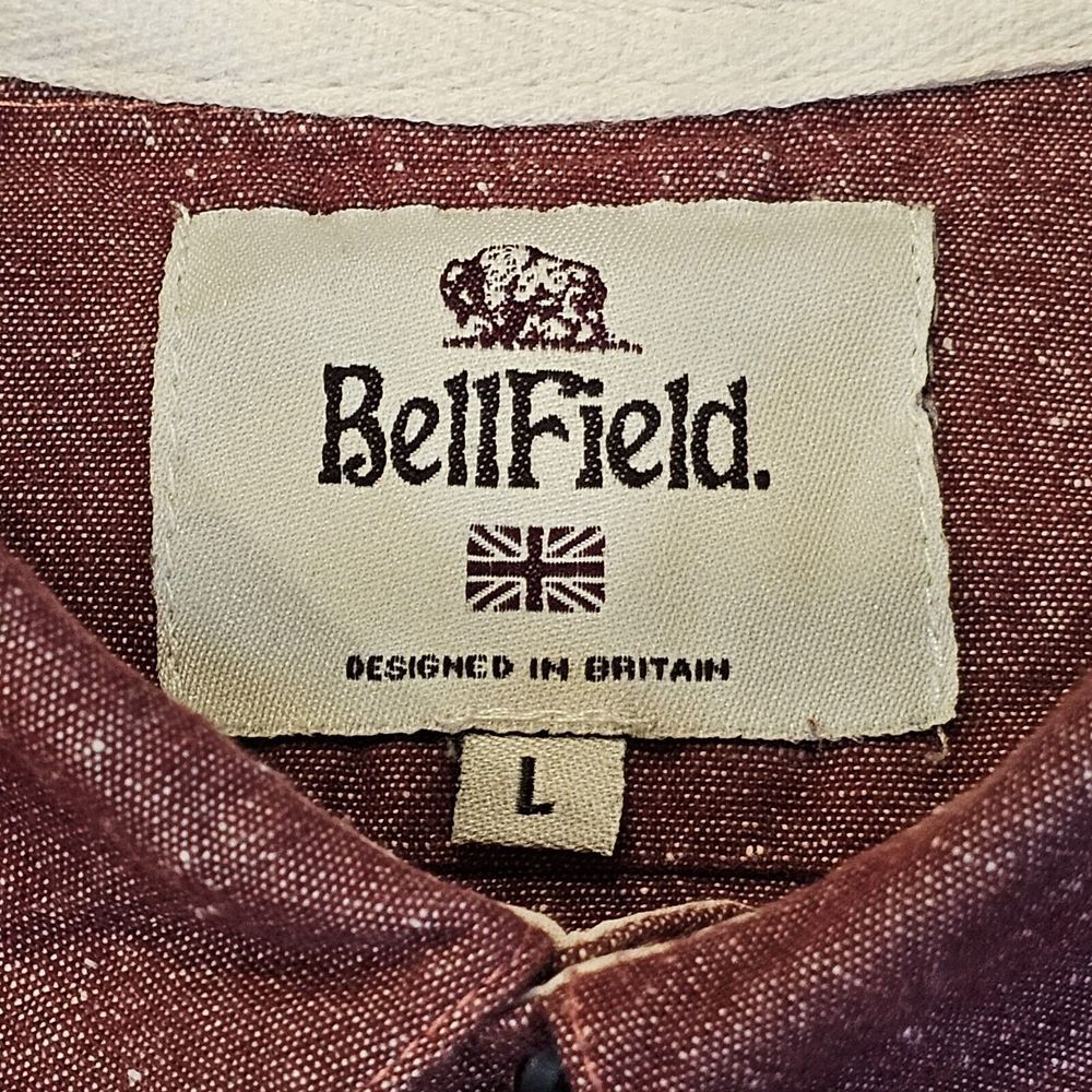 BELLFIELD Shirt British Outerwear Long Sleeve‎ Button Up Cotton Red Mens Large - Picture 7 of 9